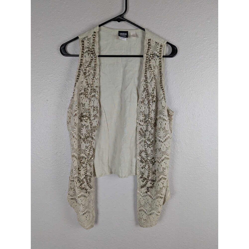 Sharon Young Vest Size 0 Open‎ Long Crochet Tan Earth Tone
